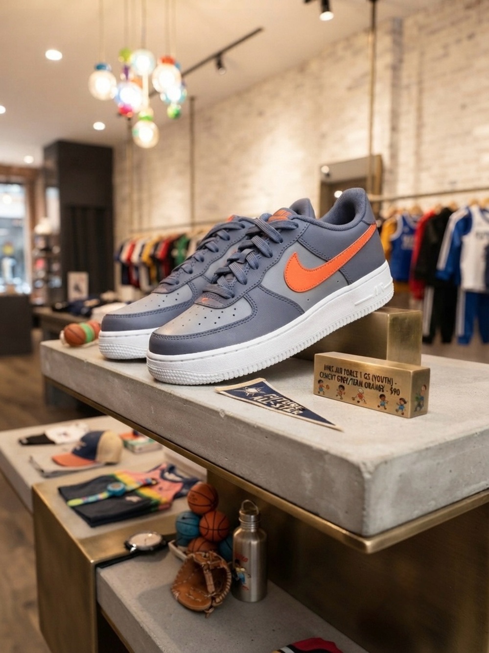 Nike Air Force 1 GS Cement Grey Team Orange Low Top Sneakers Size 5.5Y